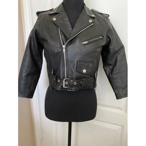 'BIKERS LEATHER STUFF ' BLACK Zippered, Studded Leather Jacket Girls/Tween (L)